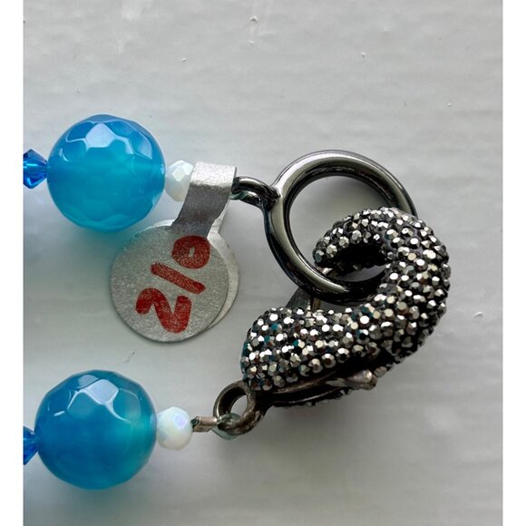 Faceted Blue Agate Beaded Necklace With Rhinestone Clasp & Centerpiece - Picture 4 of 7